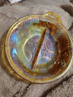 Vintage Carnival Glass Divided Dish - Amber Gold